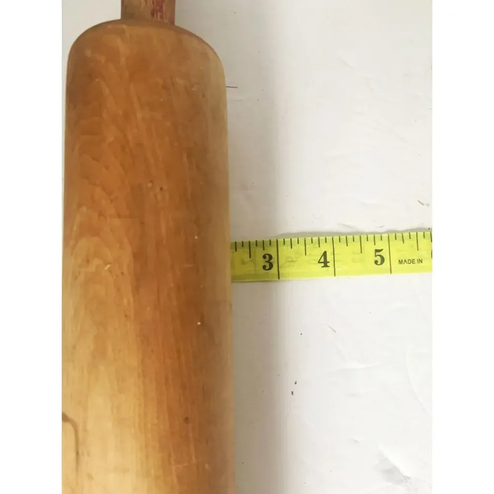 Vintage Wooden Rolling Pin Missing Paint on Handles and Stain on Wood